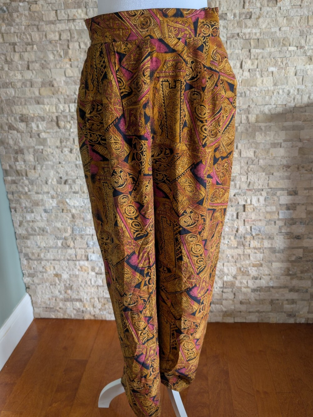 Vintage Maximalist High Waisted Baroque Print Trousers Mob Wife Sz 10 Medium - Picture 2 of 15